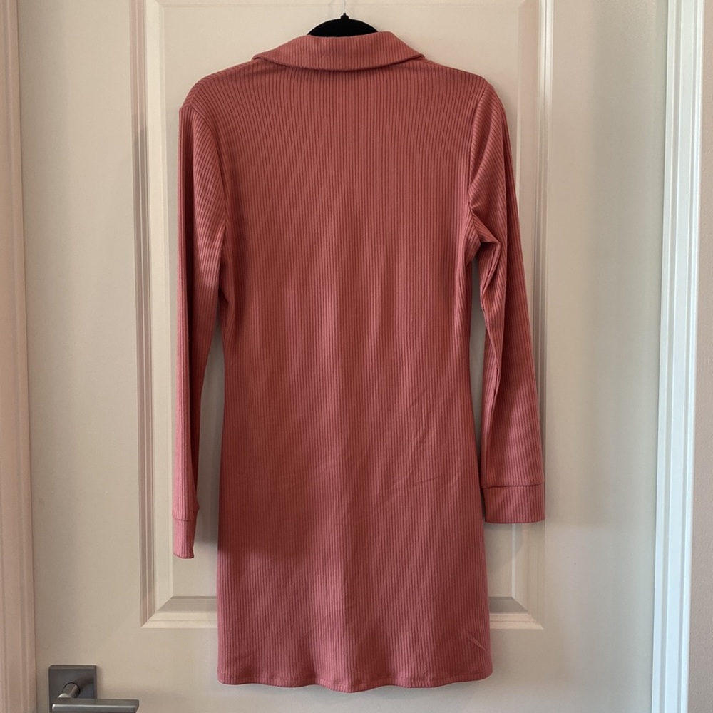 Wayf Ribbed Button-Up Mini Shirt Dress in Mauve NWT - Picture 5 of 5
